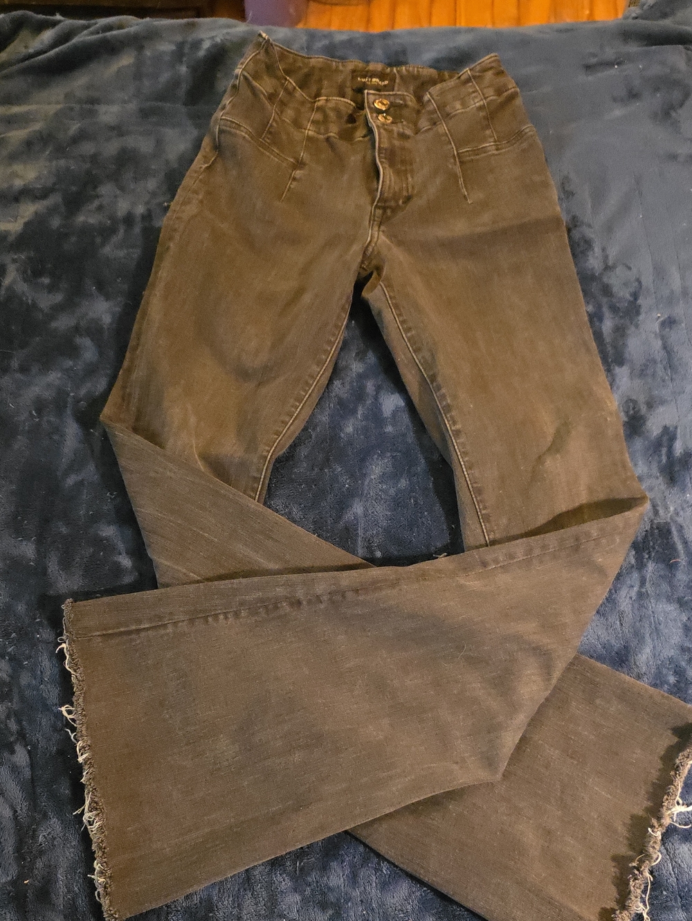 Lucky Brand Women's Faded Black High-Rise Wide/Flare Jeans with Double Button